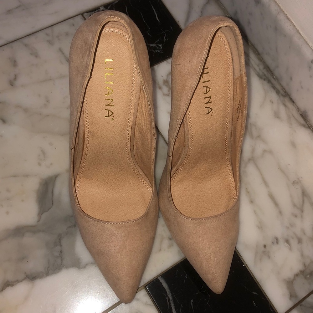 Nude suede heels